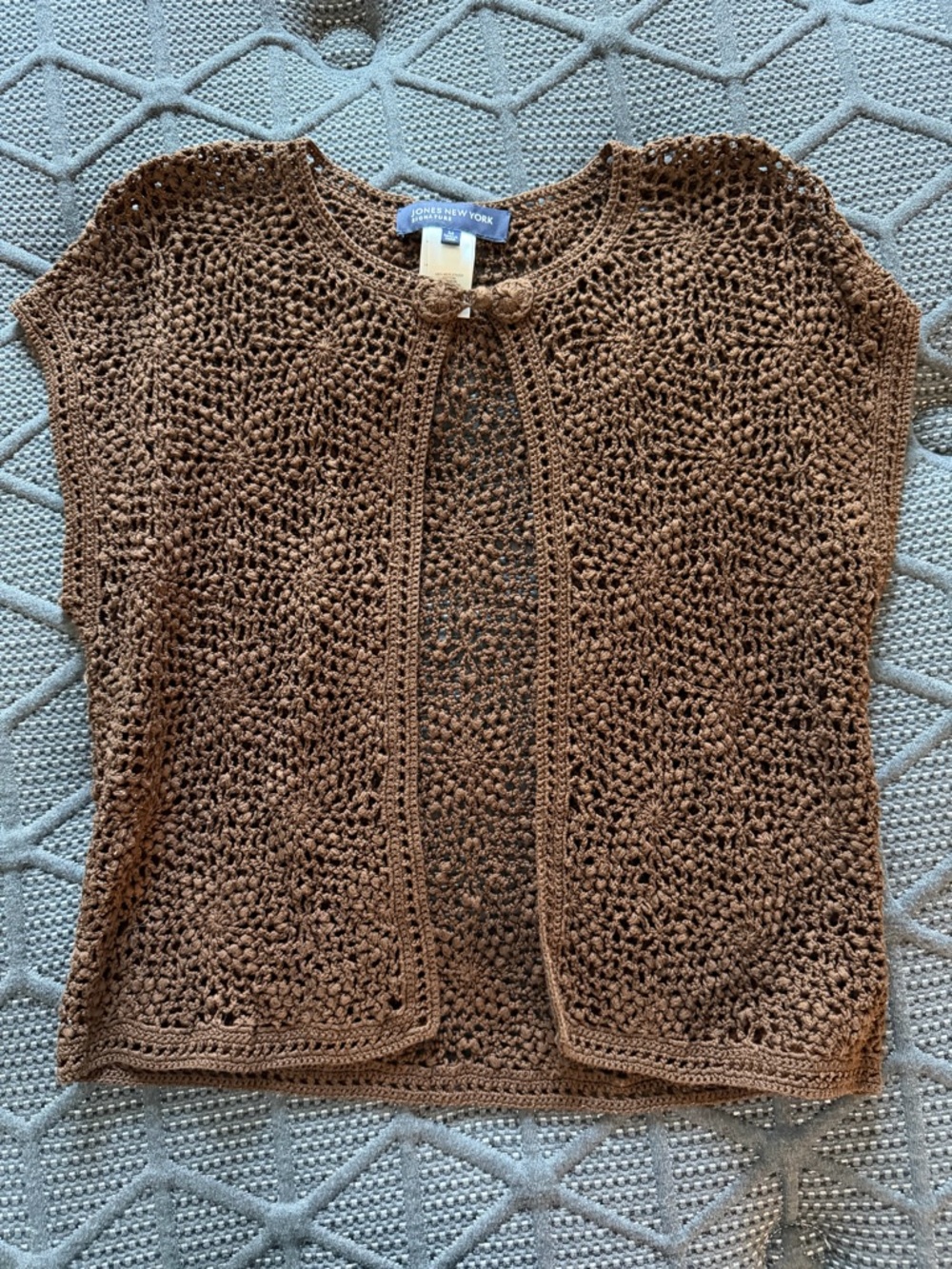 Jones New York Chocolate Brown Crochet Open-Front Shrug